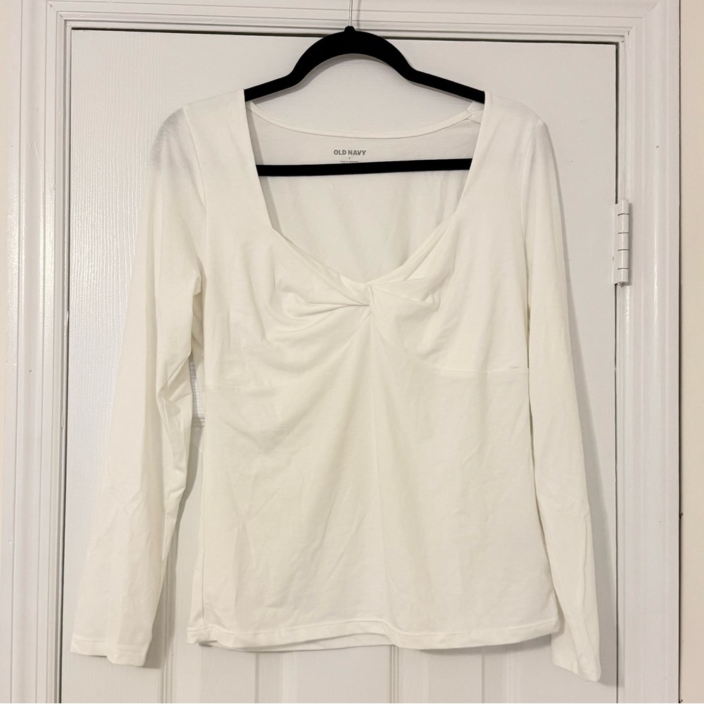 White Fitted Twist Front Top